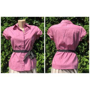 A. BYER Pink Button Down Short Sleeve Blouse